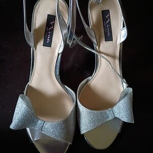 Nina Metallic Silver Bow Heels